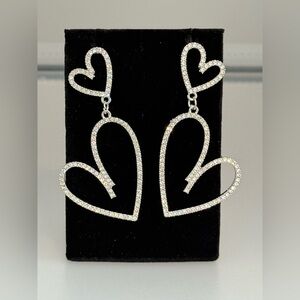 New Arrivals! Crystal Heart Drop Earrings - Silver Tone